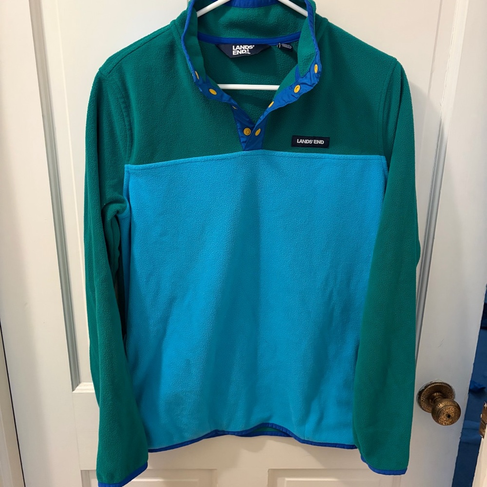 Lands' End Boys Two-Tone Teal & Turquoise Fleece Pullover size 18-20 (XXL)